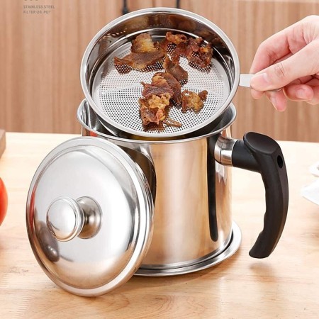 1300ML Stainless Steel Oil Strainer Pot - ১৩০০ এমএল ওয়েল জার