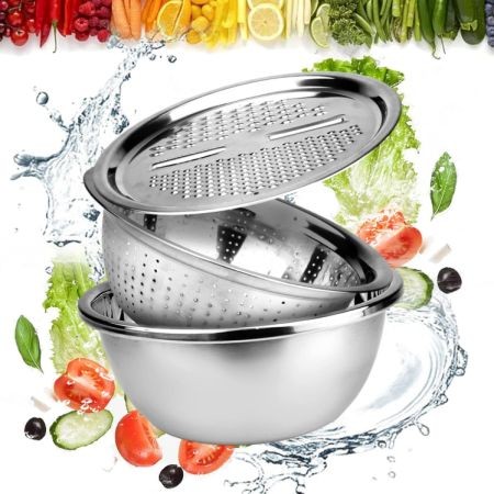 3 In 1 Stainless Steel Basin With Vegetable Cutter & Drain Basket