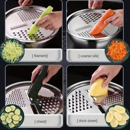 3 In 1 Stainless Steel Basin With Vegetable Cutter & Drain Basket