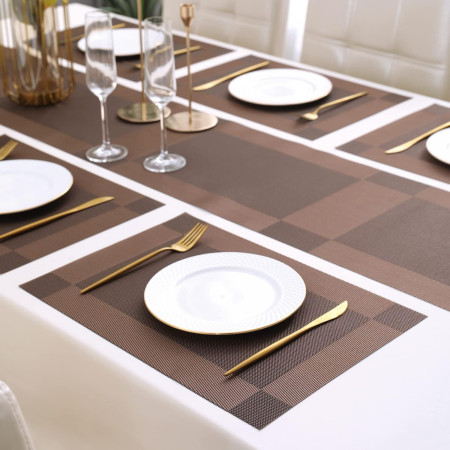 7Pcs Placemats Set with Runner for Dining Table - C