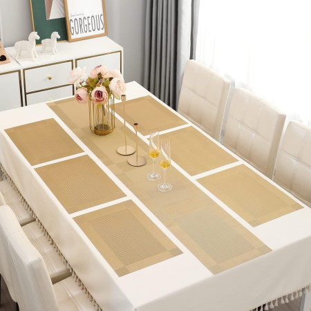 7Pcs Placemats Set with Runner for Dining Table - G