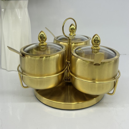 Luxury 3Pcs Rotate Spice Jar Set - Golden