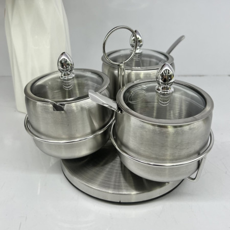 Luxury 3Pcs Rotate Spice Jar Set - Silver