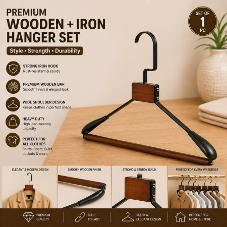 1 Pcs Premium Wooden + Iron Hanger