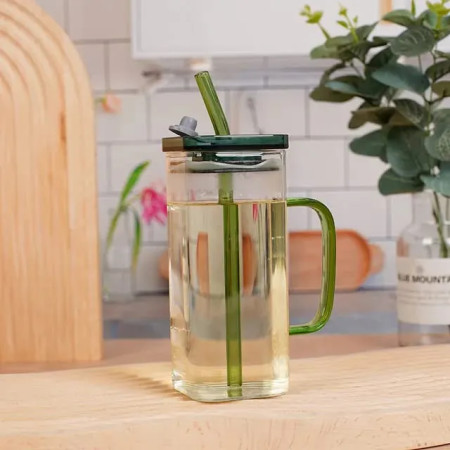 ☕ Stylish 400ml Glass Cup — with Lid & Straw!