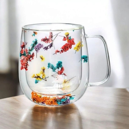 ????Real Dried Flower Double Wall Glass Coffee Mug☕